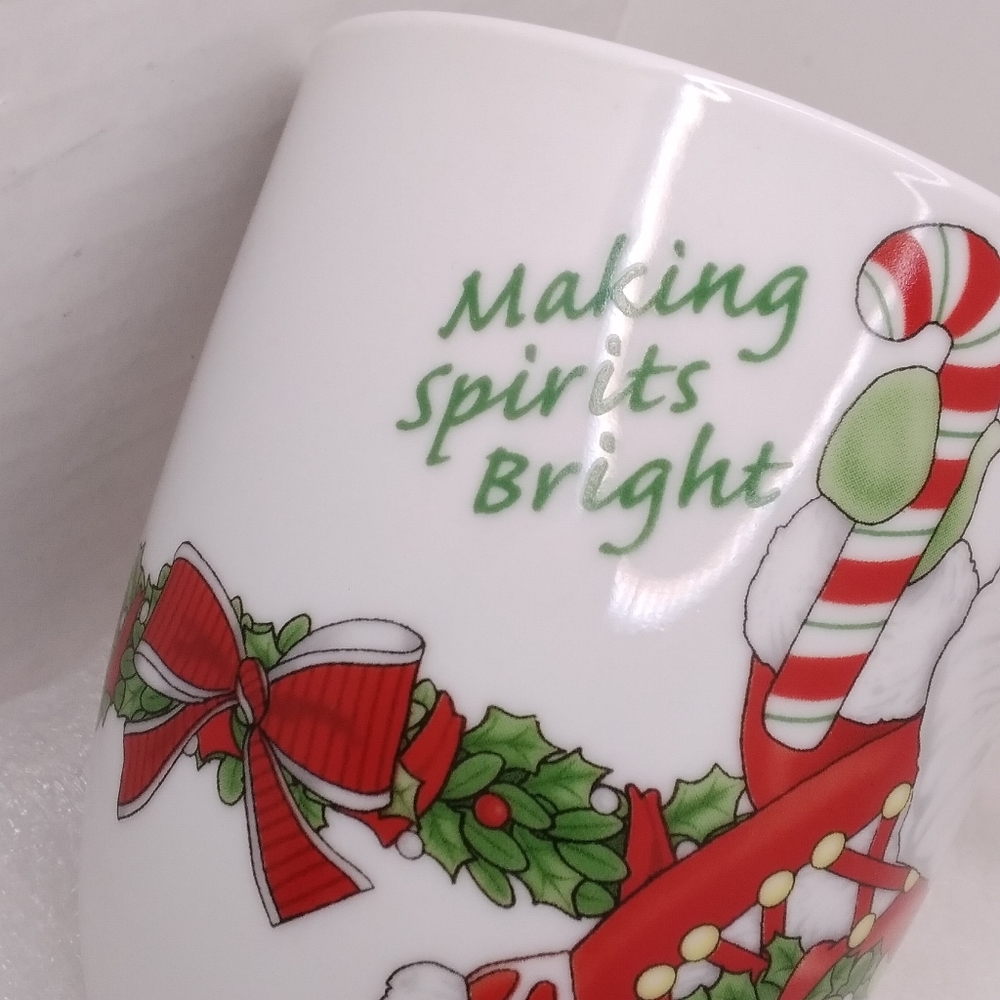 Fitz & Floyd Santa MUG Christmas 'Making Spirits Bright' 12 oz Cup Candy Cane - Picture 10 of 12
